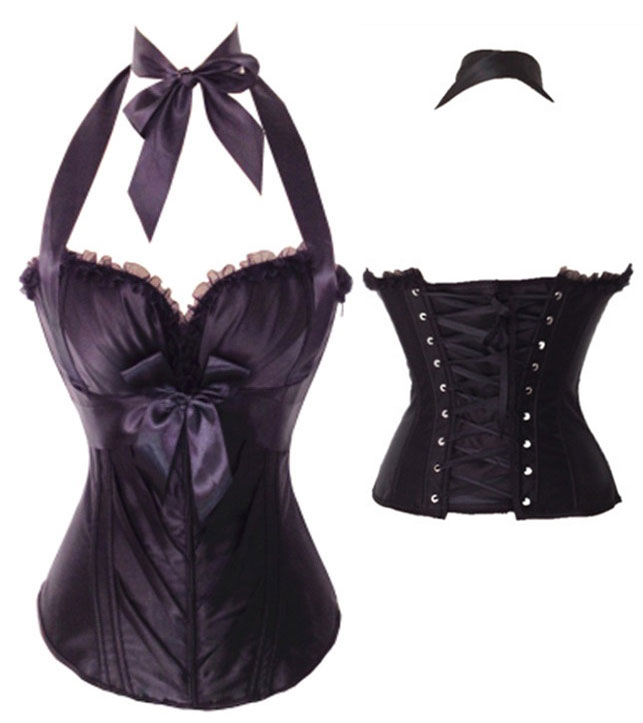 Black gothic burlesque corset with ribbon straps